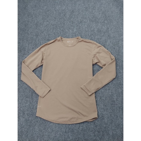 BYLT Basics Other - BYLT Shirt Mens Medium Brown Long Sleeve Crew Neck Curve Hem Premium Basics